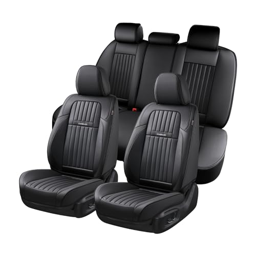 Coverado Car Seat Covers Full Set Seat Covers for Cars Black Car Seat Cover Nappa Leather Car Seat Cushion Car Seat Protector Waterproof Car Seat Covers Front Seats and Back Fit for Most Cars - Image 1