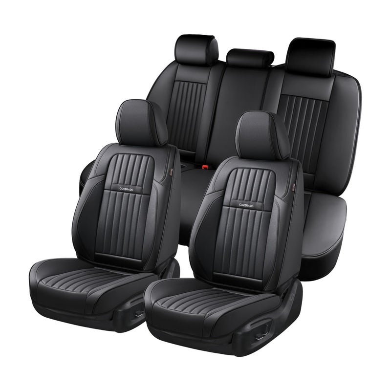 Coverado Car Seat Covers Full Set Seat Covers for Cars Black Car Seat Cover Nappa Leather Car Seat Cushion Car Seat Protector Waterproof Car Seat Covers Front Seats and Back Fit for Most Cars - Image 3