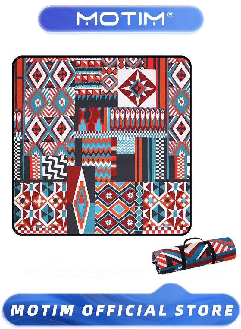 موتيم بطانيات تخييم قابلة للطي مع حزام حمل، سجادة نزهة محمولة كبيرة جدًا ومقاومة للماء والرمل وبطانية شاطئ للمشي لمسافات طويلة في الهواء الطلق - Image 1