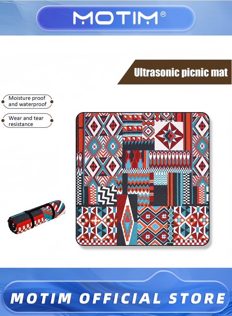موتيم بطانيات تخييم قابلة للطي مع حزام حمل، سجادة نزهة محمولة كبيرة جدًا ومقاومة للماء والرمل وبطانية شاطئ للمشي لمسافات طويلة في الهواء الطلق - Image 5