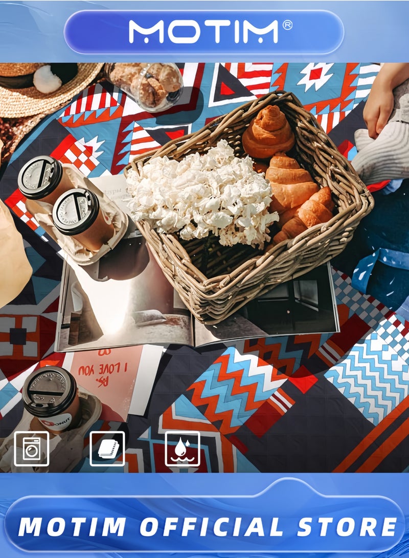 موتيم بطانيات تخييم قابلة للطي مع حزام حمل، سجادة نزهة محمولة كبيرة جدًا ومقاومة للماء والرمل وبطانية شاطئ للمشي لمسافات طويلة في الهواء الطلق - Image 2