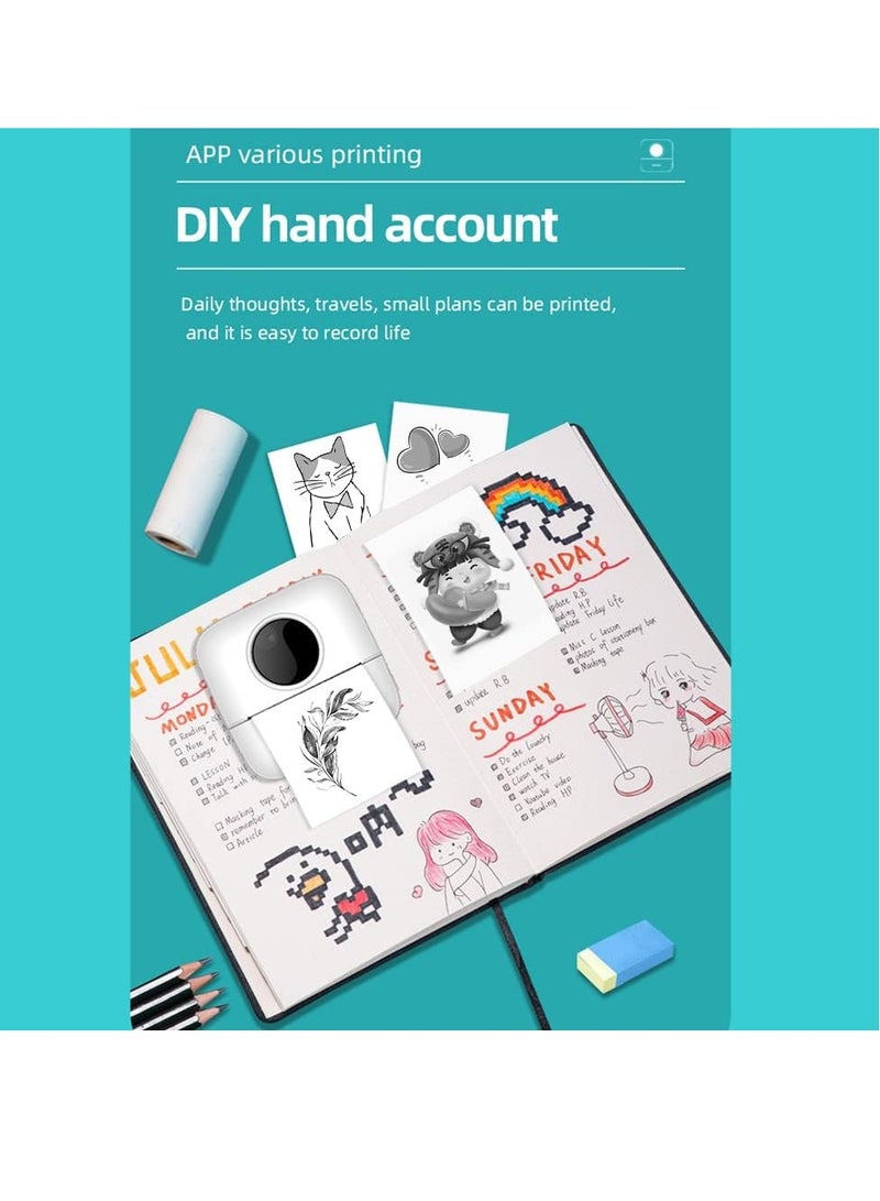 طابعة جيب صغيرة محمولة طابعة حرارية لاسلكية تعمل بتقنية البلوتوث، ملاحظات الصور، أخطاء الطابعة الحرارية، عملية بسيطة، بيضاء - Image 3