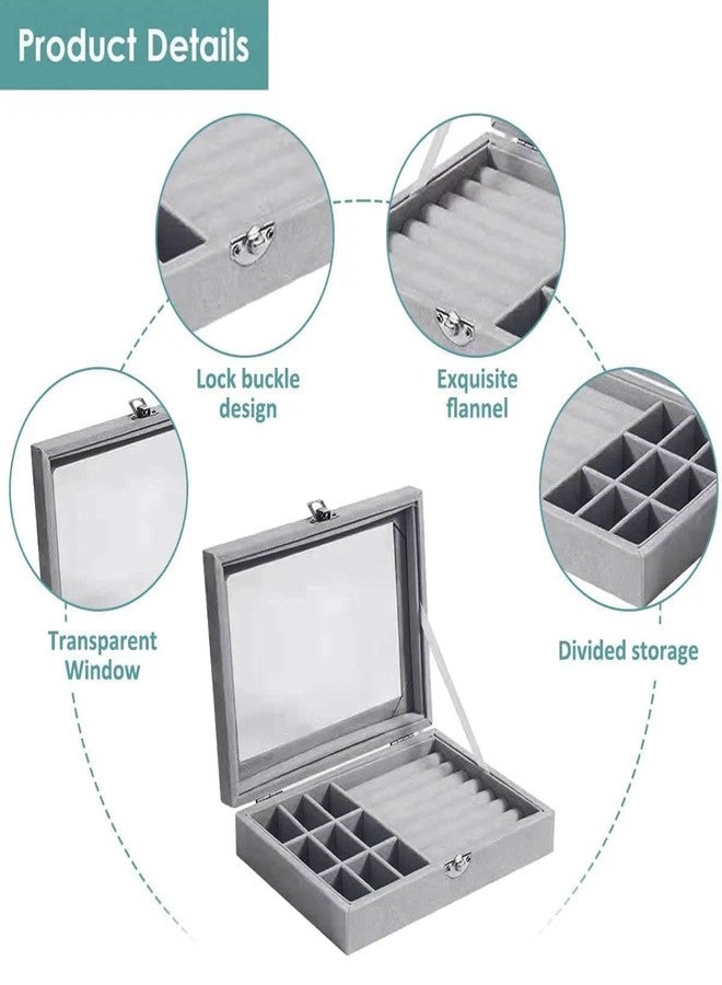 Crezora Velvet Jewelry Organizer Box With Transparent Lid For Rings Earrings Necklaces Bracelets Bangles Watches Storage And Display Case For Women Girls - Image 4