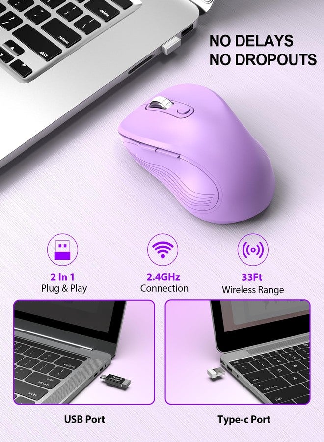 Trueque Wireless Mouse for Laptop, 2.4GHz Ergonomic Computer Mouse with Back & Forward Buttons, 3 Levels Tracking Speed, 6 Buttons, Optical USB Cordless Mice for Windows MacBook PC(Lavender) - Image 2