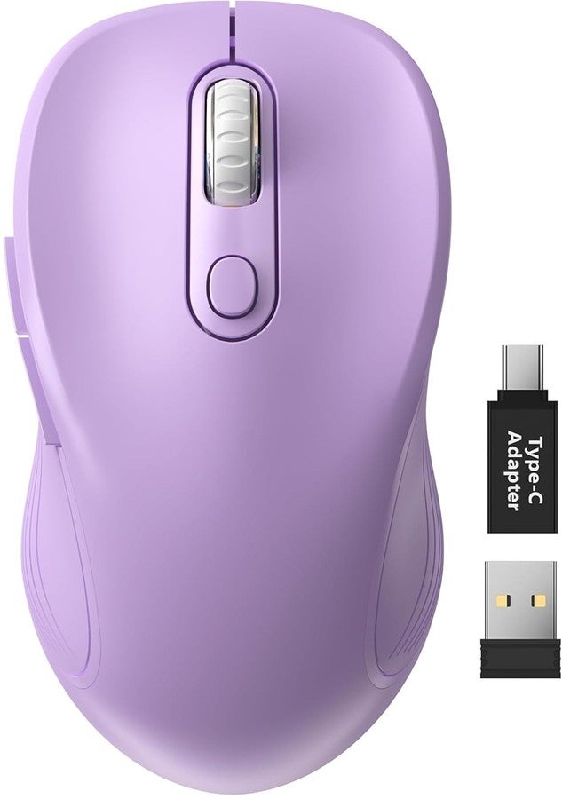 Trueque Wireless Mouse for Laptop, 2.4GHz Ergonomic Computer Mouse with Back & Forward Buttons, 3 Levels Tracking Speed, 6 Buttons, Optical USB Cordless Mice for Windows MacBook PC(Lavender) - Image 1