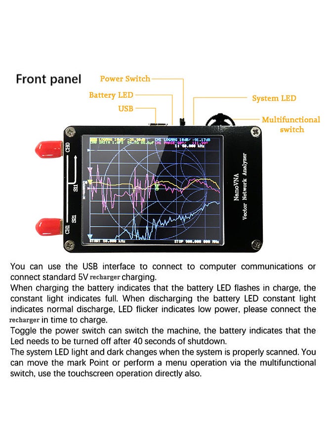 Portable Handheld Vector Network Analyzer 50KHz-900MHz Digital Display Touching Screen Shortwave MF HF VHF Antenna Analyzer Standing Waves