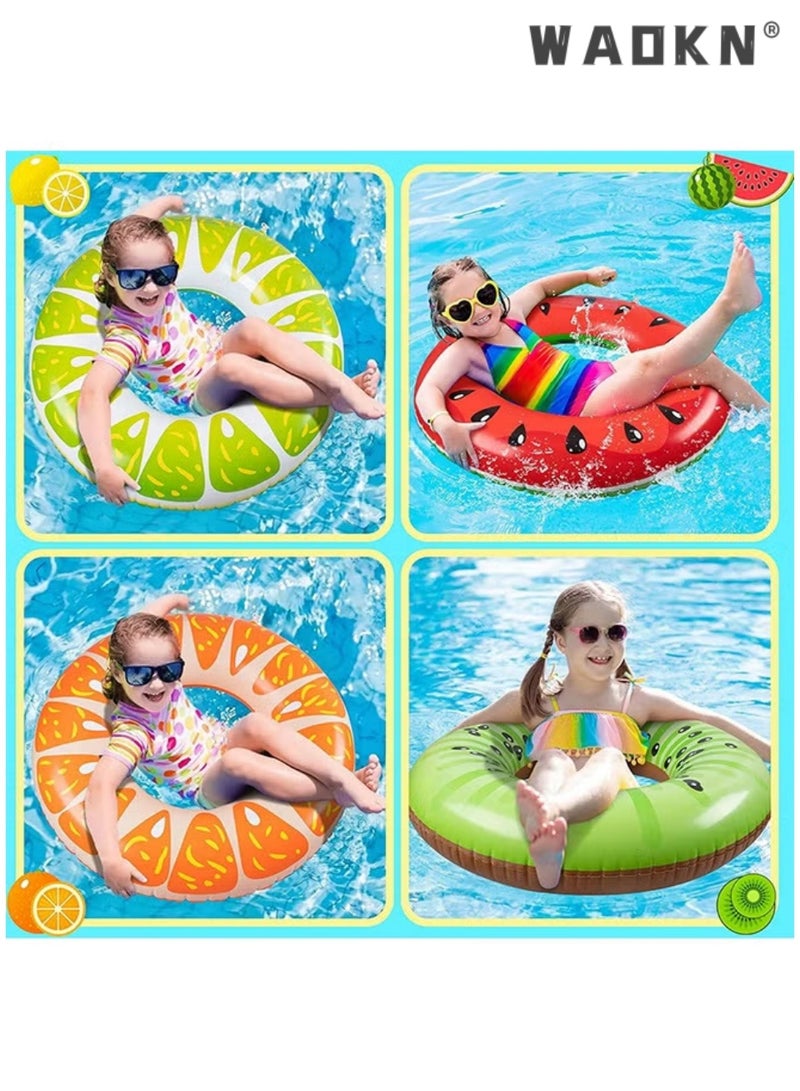 دبليو أيه أو كي أن 7pcs الفاكهة نفخ حمام السباحة عائمات مجموعة، 4pcs ما قبل التضخم 90cmسميكة الفاكهة حلقات السباحة البطيخ كيوي برتقال الليمون، 3pcs 24CM نفخ كرات الشاطئ، صديقة للبيئة PVC الصيف الماء العائمات لعب للأطفال الكبار شاطئ حمام السباحة حزب - Image 4