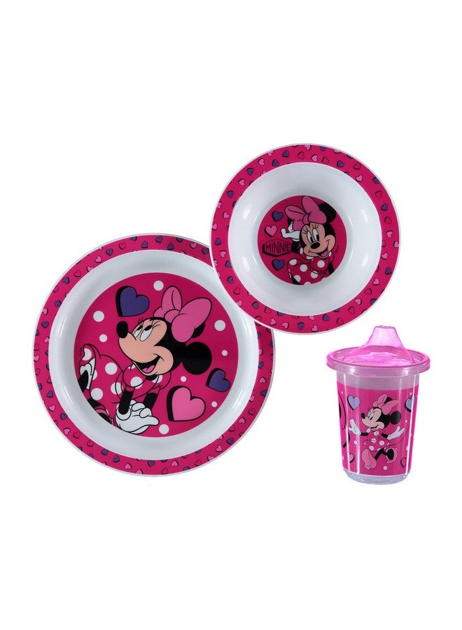Minnie Mouse Dinner Set Box With Plate Bowl And Spillfree Training Cup For Kids Cute And Fun Disney Baby Bpa Free Plastic Dinnerware Set Featuring Minnie Mouse For Boys And Girls 3 Pieces Set - Image 1