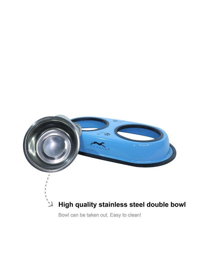 Pets Empire Cat Food Bowls, Feeder Double Diner Stainless Steel Pet Bowl, Utensils Bowl For Pets Feeding, Anti Slip Mat 2 X 200 Ml (Color May Vary) - Image 5