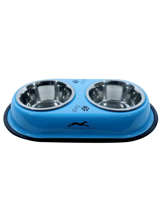 Pets Empire Cat Food Bowls, Feeder Double Diner Stainless Steel Pet Bowl, Utensils Bowl For Pets Feeding, Anti Slip Mat 2 X 200 Ml (Color May Vary) - Image 1