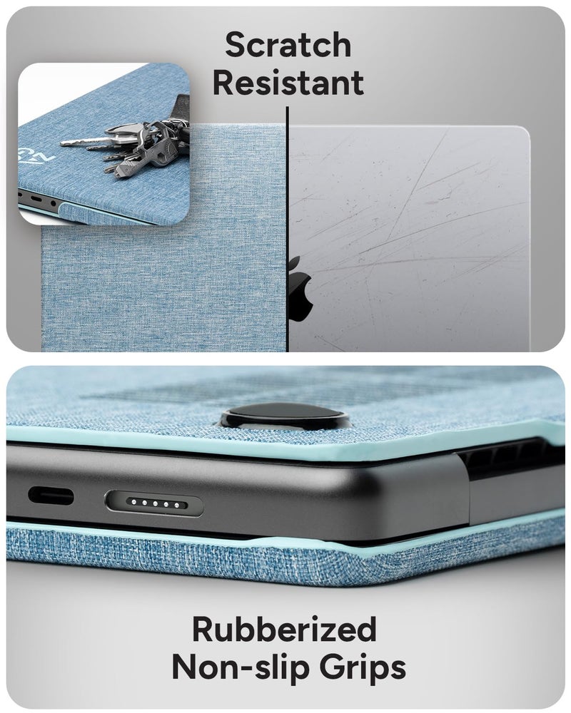 ZAGG حماية ZAGG لجهاز MacBook غلاف MacBook Air 13" M3/M2 - تشطيب قماشي، غلاف صلب من قطعتين، خفيف الوزن، حماية متينة، مقاوم للخدوش، مقابض مطاطية غير قابلة للانزلاق، أزرق داكن - Image 4