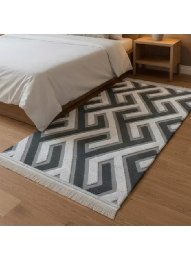 Soft, cushioned long runner rug (400 x 100 cm) – Rug for bedrooms and hallways – Modern geometric-patterned floor rug – Luxury entryway and hallway runner – Comfortable home rug for daily use - Image 3