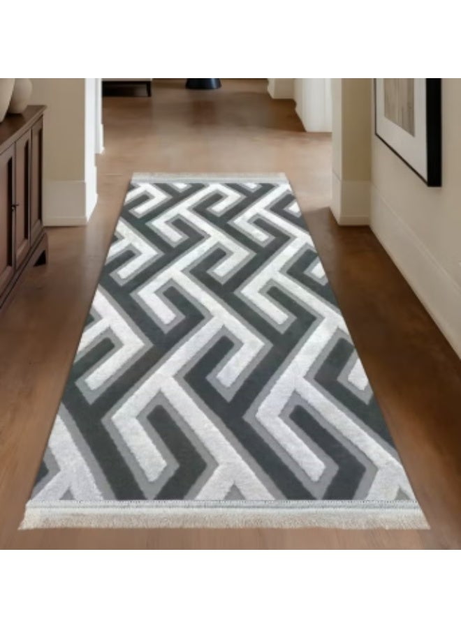 Soft, cushioned long runner rug (400 x 100 cm) – Rug for bedrooms and hallways – Modern geometric-patterned floor rug – Luxury entryway and hallway runner – Comfortable home rug for daily use - Image 1