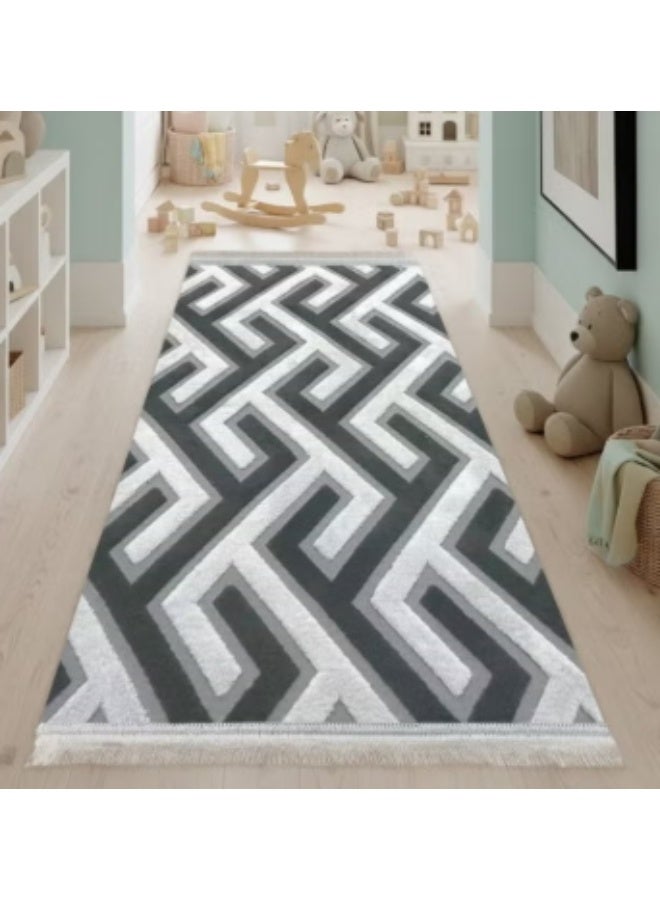 Soft, cushioned long runner rug (400 x 100 cm) – Rug for bedrooms and hallways – Modern geometric-patterned floor rug – Luxury entryway and hallway runner – Comfortable home rug for daily use - Image 5