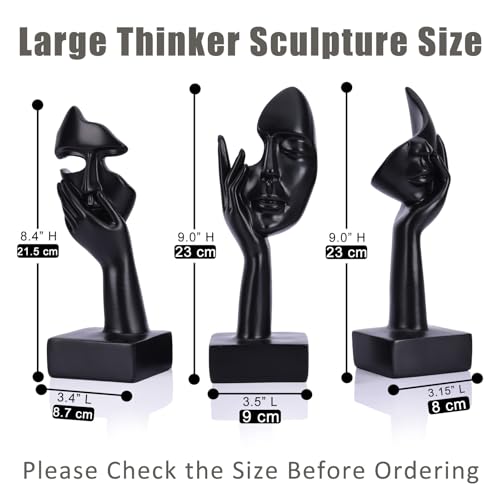 oliruim 3 Pcs Thinker Large Statue Set - Black Art Abstract Home Accent Figurines for Living Room, Bedroom, Shelves, Office Desktop, Coffee Table Decor, Gift for Women (3 Pcs Black, 9") - Image 3