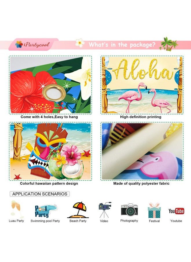 iPartyCool - Upgraded, Hawaiian Luau Party Decorations, Aloha Luau Backdrop Summer Beach Banner Background Photography Supplies for Birthday Musical Party Baby Shower Tropical Tiki Themed Decoration 72"x44" - Image 1