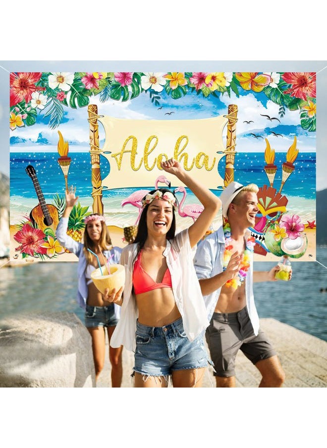 iPartyCool - Upgraded, Hawaiian Luau Party Decorations, Aloha Luau Backdrop Summer Beach Banner Background Photography Supplies for Birthday Musical Party Baby Shower Tropical Tiki Themed Decoration 72"x44" - Image 1