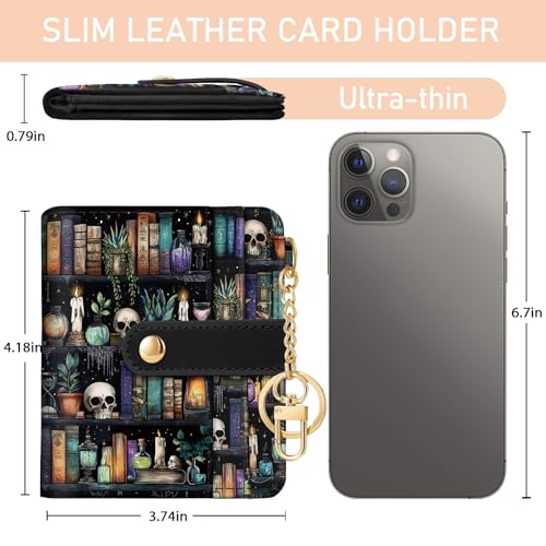 Jogjam Bookshelf and Skull Goth Gothic Skeleton Rfid Women Wallet, Small Slim Thin Compact Travel Credit Card Wallet, PU Leather Bifold Cash Wallet, Zipper Coin Pocket ID Window, Female Ladies Gifts - Image 5