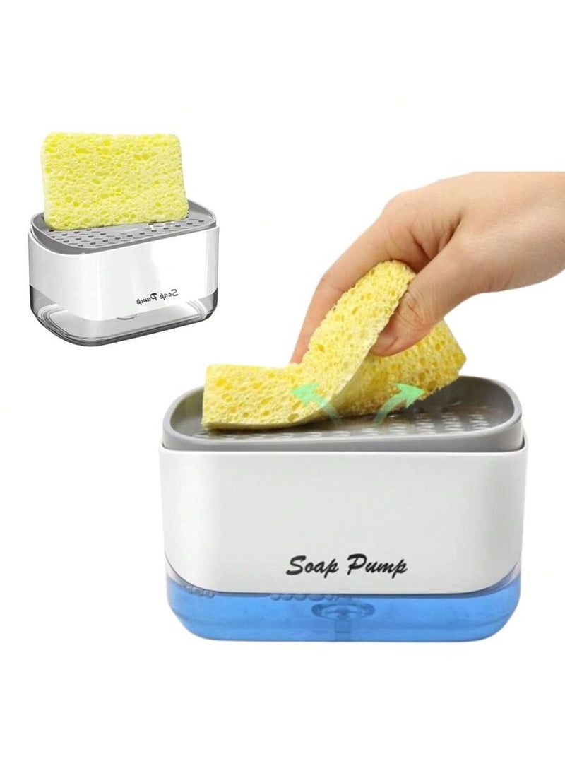 2 in 1 Liquid Soap Dispenser with Sponge Holder, Dishwashing Liquid Dispenser, Plastic Hand Pump Dispenser for Kitchen Sink - Image 1