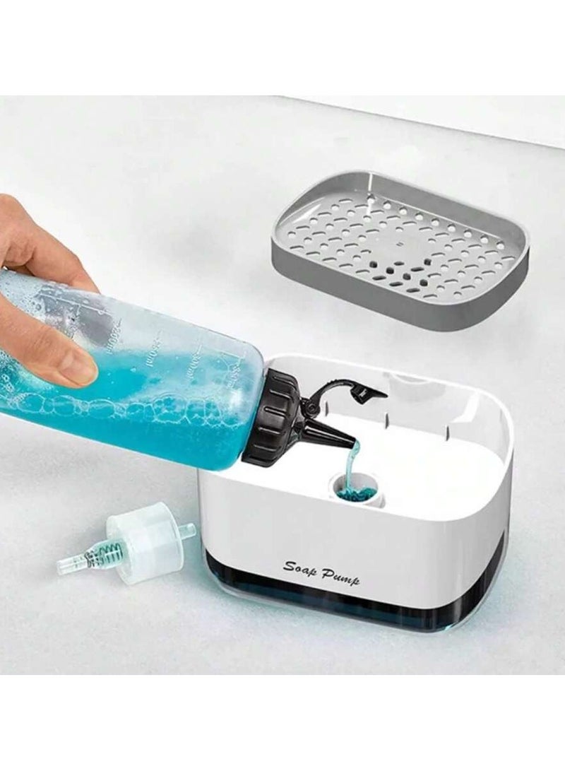 2 in 1 Liquid Soap Dispenser with Sponge Holder, Dishwashing Liquid Dispenser, Plastic Hand Pump Dispenser for Kitchen Sink - Image 2
