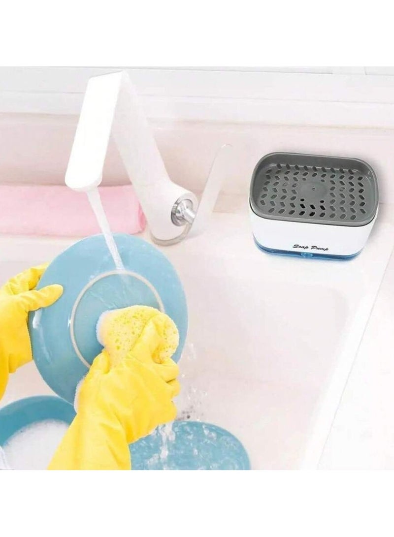 2 in 1 Liquid Soap Dispenser with Sponge Holder, Dishwashing Liquid Dispenser, Plastic Hand Pump Dispenser for Kitchen Sink - Image 4