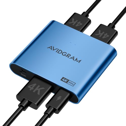 AVIDGRAM HDMI Splitter 1 in 2 Out 4K, AVIDGRAM HDMI 2 Port Splitter with Auto, Copy, and Fixed Mode for Dual Identical Display, Compatible with Xbox, PS4 Pro, PS5 (Blue) - Image 1