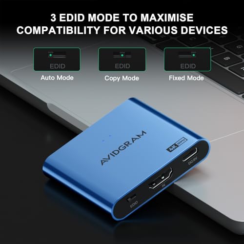 AVIDGRAM HDMI Splitter 1 in 2 Out 4K, AVIDGRAM HDMI 2 Port Splitter with Auto, Copy, and Fixed Mode for Dual Identical Display, Compatible with Xbox, PS4 Pro, PS5 (Blue) - Image 4