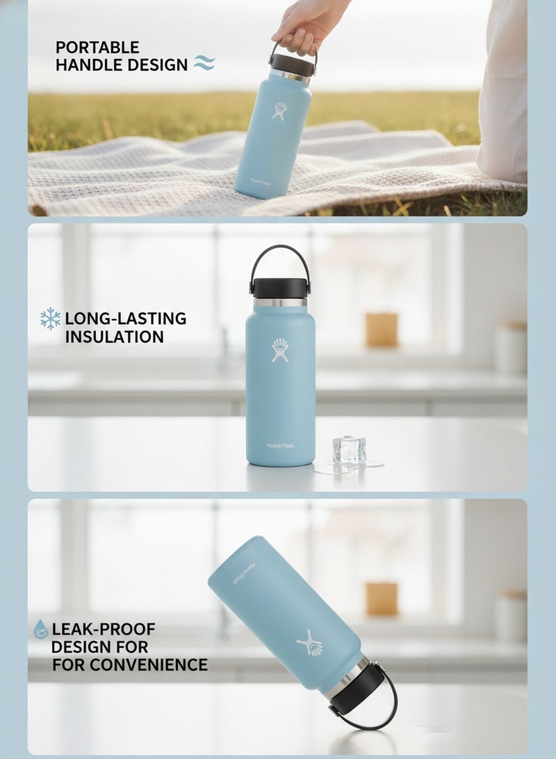 Hydro Flask Wide Mouth Water Bottle 946ml Double Wall Vacuum Insulated 18/8 Stainless Steel Tumbler Flex Cap with Rubber Carry Handle Keeps Cold 24H Hot 12H Leakproof Flask for Camping Hiking Gym Yoga Outdoor Travel Matte Multi Colors - Image 5
