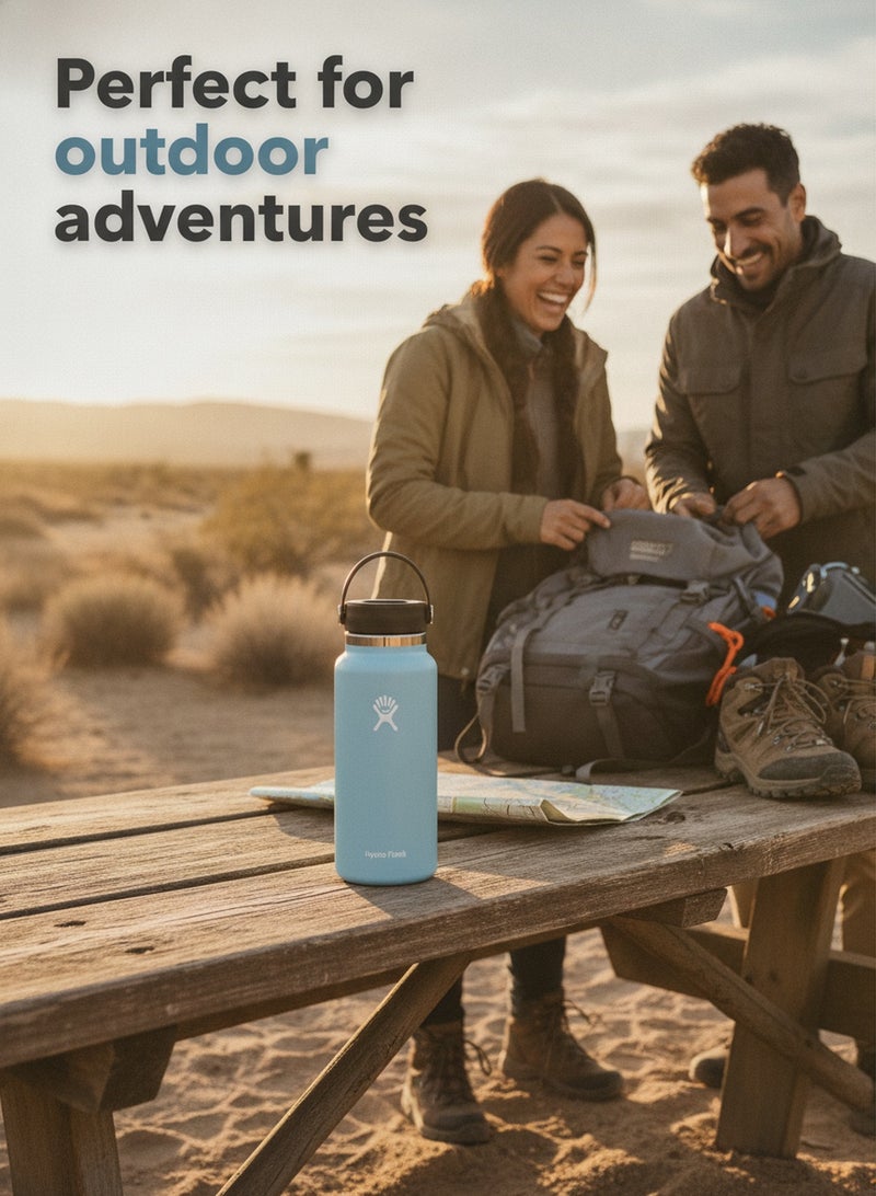 Hydro Flask Wide Mouth Water Bottle 946ml Double Wall Vacuum Insulated 18/8 Stainless Steel Tumbler Flex Cap with Rubber Carry Handle Keeps Cold 24H Hot 12H Leakproof Flask for Camping Hiking Gym Yoga Outdoor Travel Matte Multi Colors - Image 3