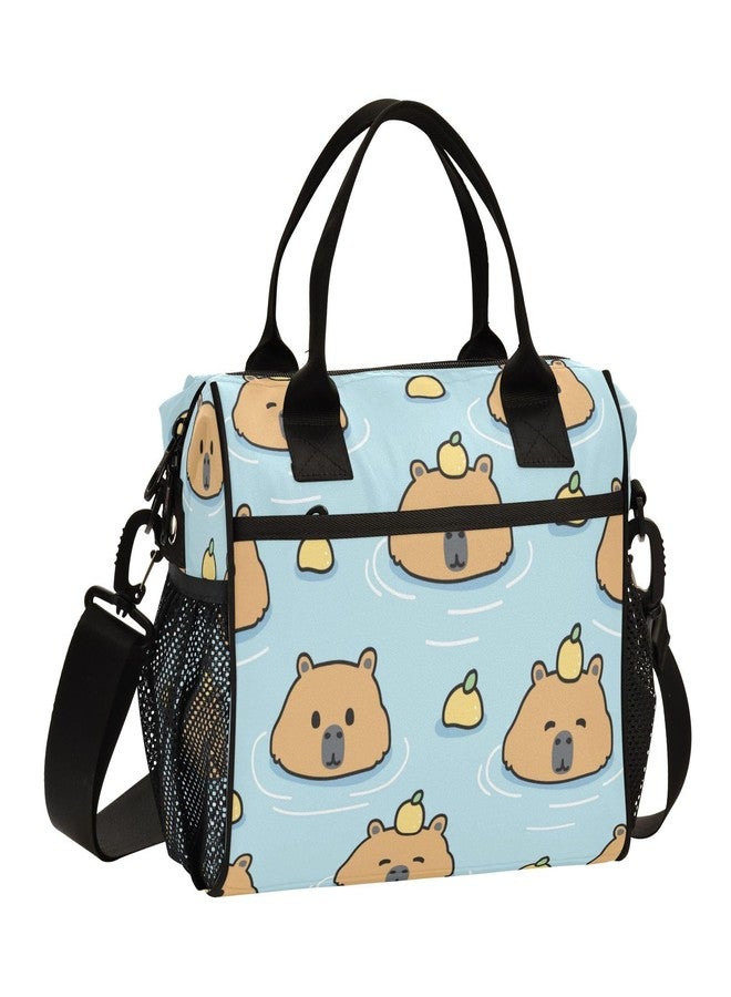Boccsty Cute Capybara with Lemon Kids Reusable Lunch Box Boys Girls Insulated Lunch Bag Women Men Cooler Tote Bag Organizer Meal Prep for School Office Picnic M - Image 1