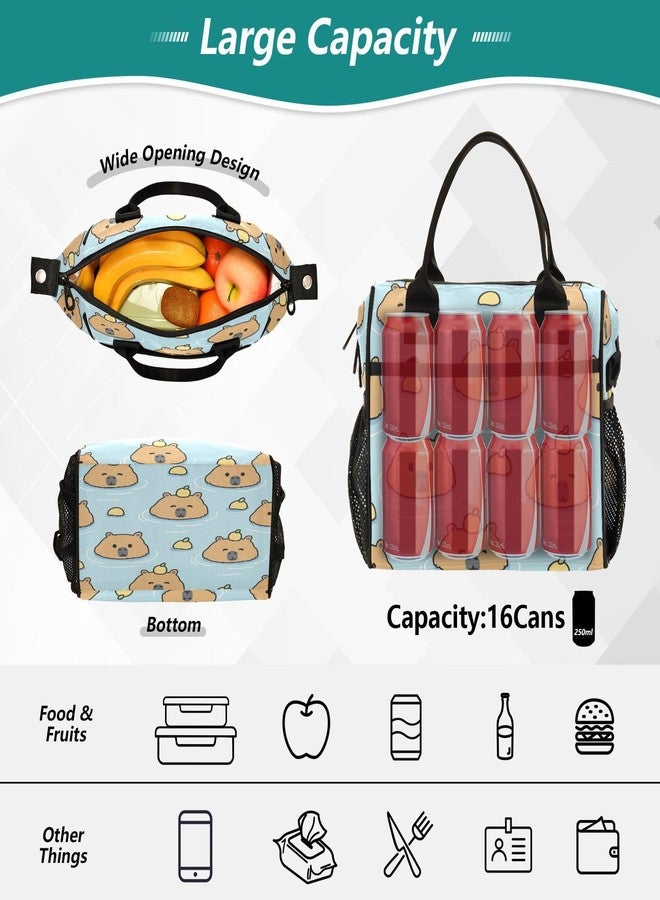 Boccsty Cute Capybara with Lemon Kids Reusable Lunch Box Boys Girls Insulated Lunch Bag Women Men Cooler Tote Bag Organizer Meal Prep for School Office Picnic M - Image 4