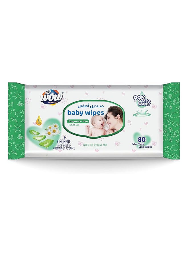 WOW Baby Wipes - Fragrance Free 99% Water Wipes | Extra Thick Long Wipes with Organic Aloe Vera, Chamomile Extract and Vitamin E, Gentle on sensitive skin| 80's (2 + 1) value pack | 240 Wipes - Image 2
