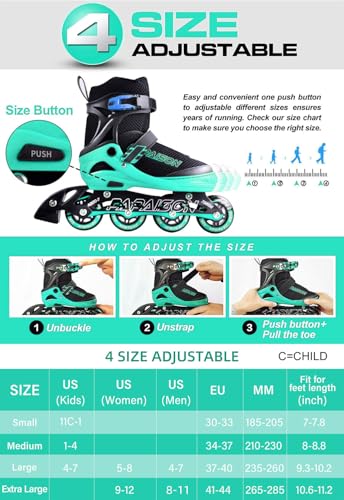 PAPAISON Adjustable Inline Skates for Kids and Adults with Full Light Up Wheels, Outdoor Roller Skates for Girls and Boys, Men and Women - Image 3