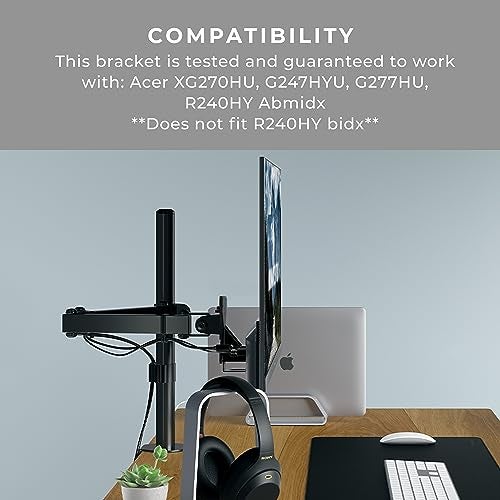 HumanCentric VESA Mount Adapter for Acer Monitor XG270HU, G247HYU, G277HU, R240HY Abmidx, Does not fit R240HY bidx, Works with 75x75 and 100x100mm Patterns, Hardware Included - Image 2