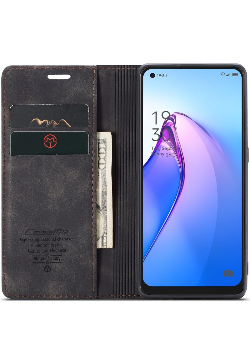 CaseMe Oppo Reno 8 5G Case Wallet Case Book Folding Flip Folio Case with Magnetic Kickstand Card Slots Protective Cover - Black - Image 4