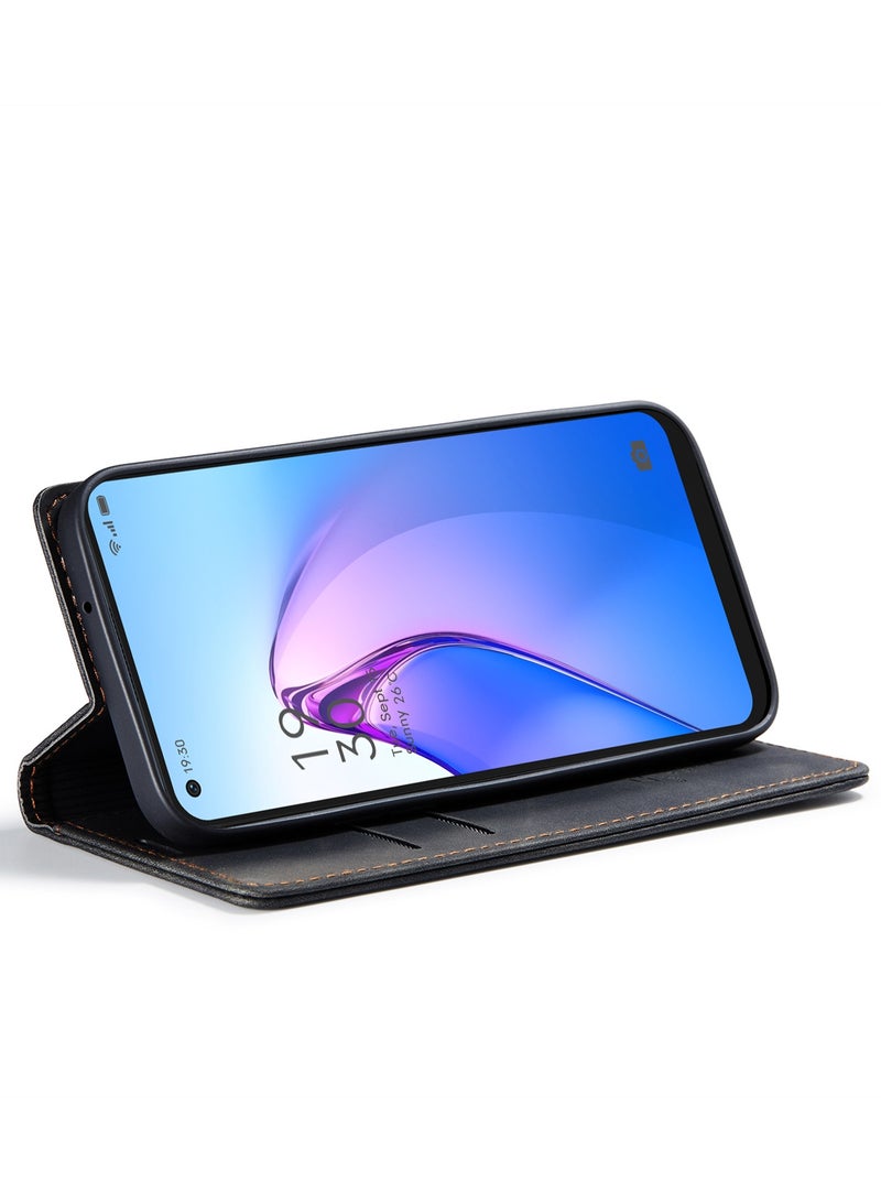 CaseMe Oppo Reno 8 5G Case Wallet Case Book Folding Flip Folio Case with Magnetic Kickstand Card Slots Protective Cover - Black - Image 5