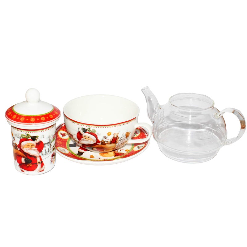 Jades : Christmas Ceramic Tea Pot with Infuser Cup and Saucer - Image 1