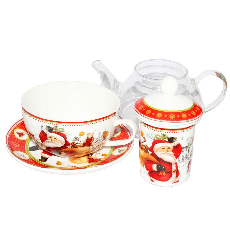 Jades : Christmas Ceramic Tea Pot with Infuser Cup and Saucer - Image 3