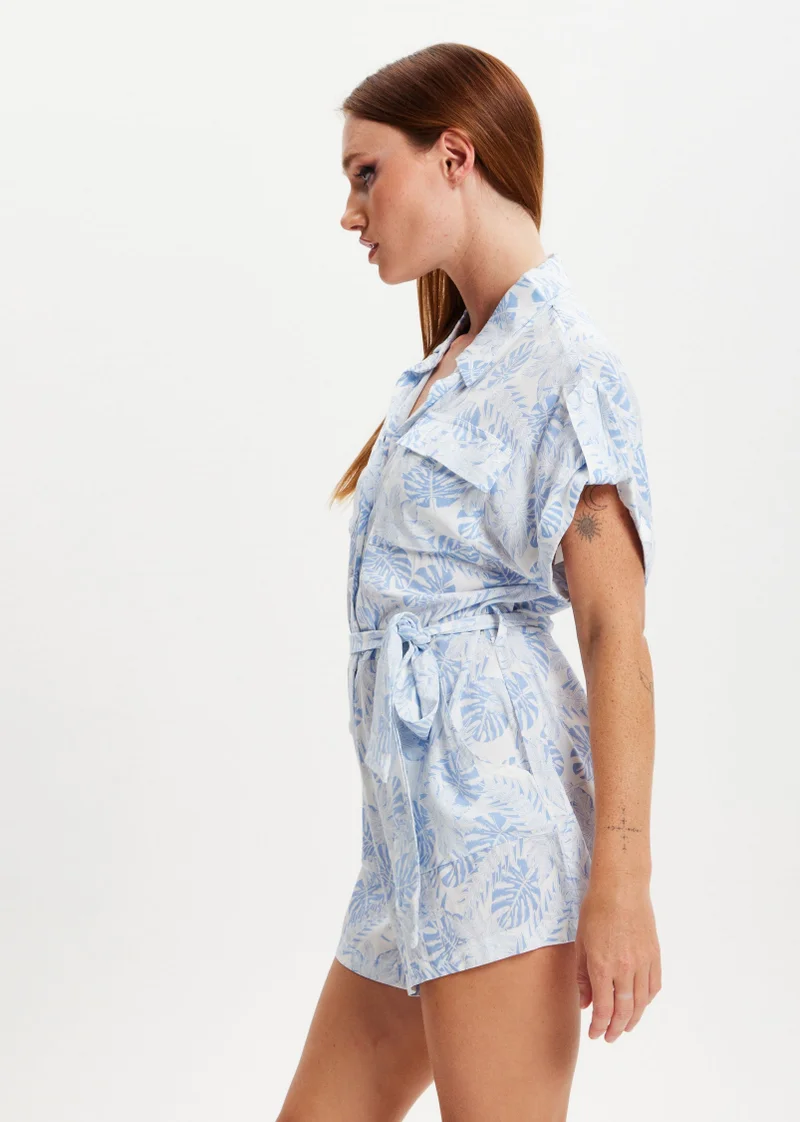 Liquorish  Blue Leaf Printed Playsuit for Women | Best Price UAE