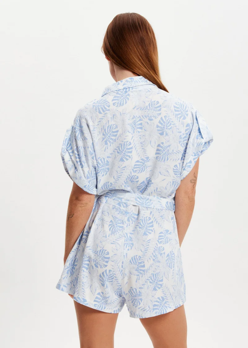 Liquorish  Blue Leaf Printed Playsuit for Women | Best Price UAE