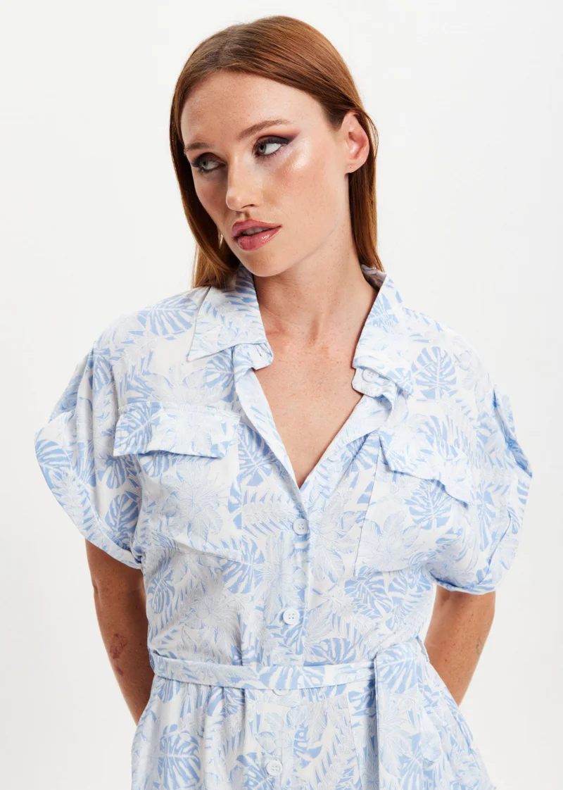 Liquorish  Blue Leaf Printed Playsuit for Women | Best Price UAE