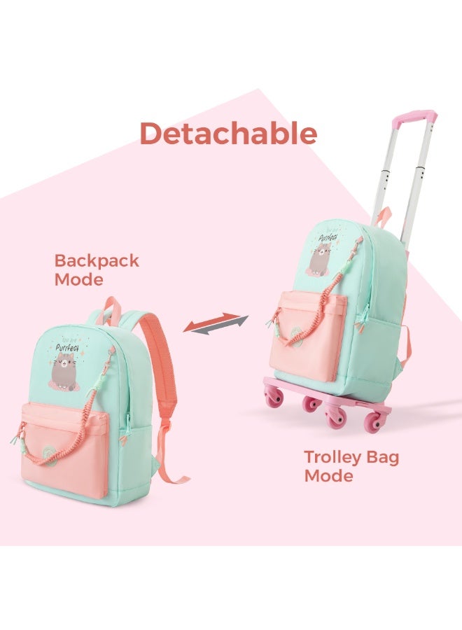 Eazy Kids 16.5” School Backpack w/ 4-Wheel Trolley–Lightweight Laptop School Bag Set, Purfect Dreams Pink - Image 4