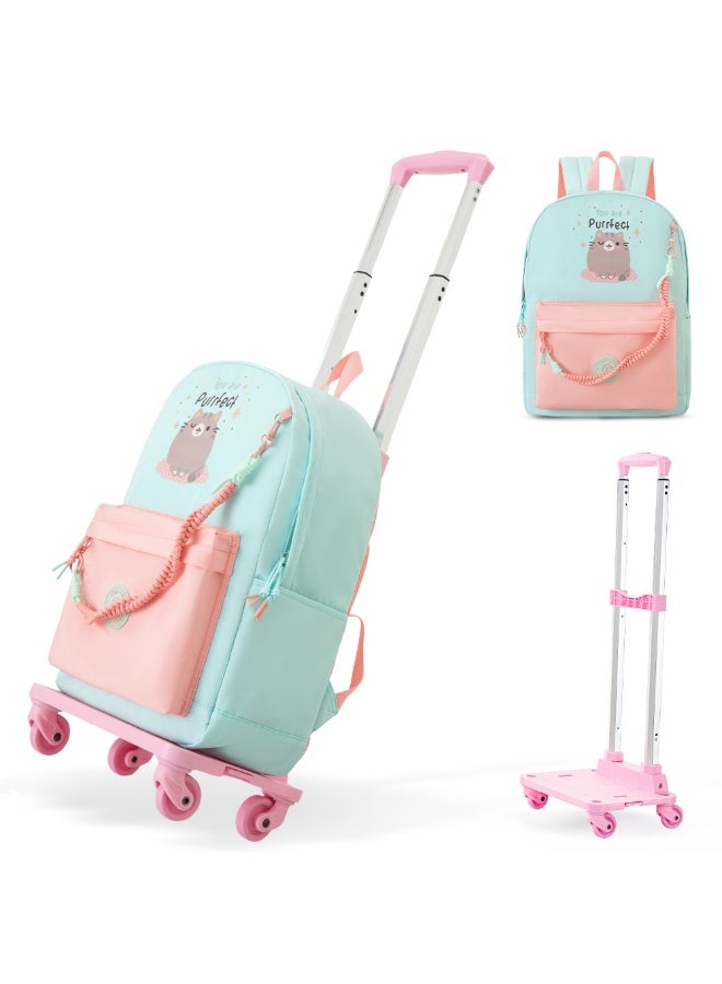 Eazy Kids 16.5” School Backpack w/ 4-Wheel Trolley–Lightweight Laptop School Bag Set, Purfect Dreams Pink - Image 1