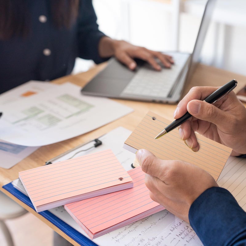 Epakh 300 Pieces Back to School Index Cards 180 GSM Thick Flash Cards with Rings Punched Index Cards Flashcards on a Ring Ruled Note Cards for Adults Home(3 x 5 Inch,Dark Pink Brown Series) - Image 4
