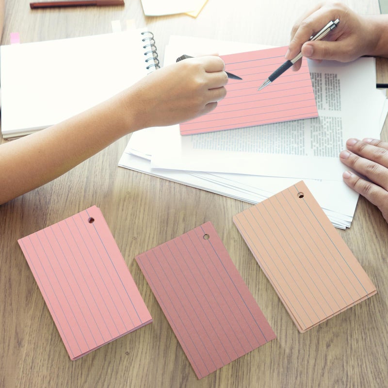 Epakh 300 Pieces Back to School Index Cards 180 GSM Thick Flash Cards with Rings Punched Index Cards Flashcards on a Ring Ruled Note Cards for Adults Home(3 x 5 Inch,Dark Pink Brown Series) - Image 5