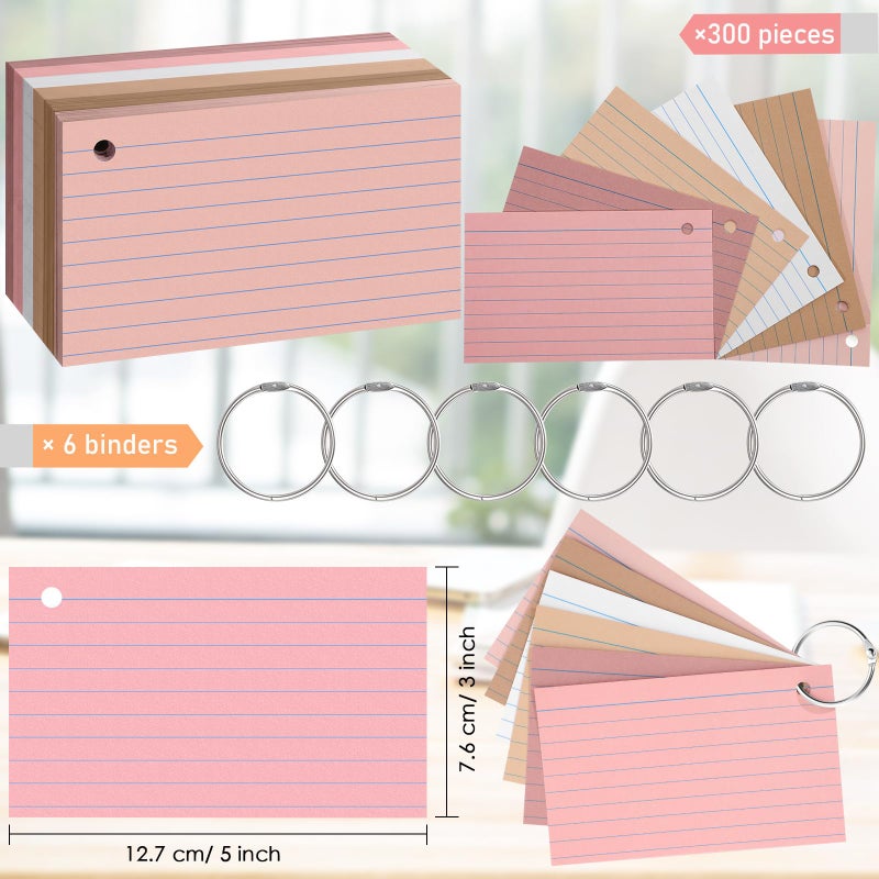 Epakh 300 Pieces Back to School Index Cards 180 GSM Thick Flash Cards with Rings Punched Index Cards Flashcards on a Ring Ruled Note Cards for Adults Home(3 x 5 Inch,Dark Pink Brown Series) - Image 2