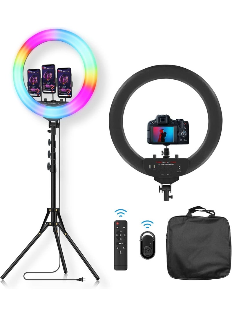 18-Inch Big LED Ring Light with Stand and Phone Holder – RGB Dimmable Professional Lighting for Barber & Studio - Image 1