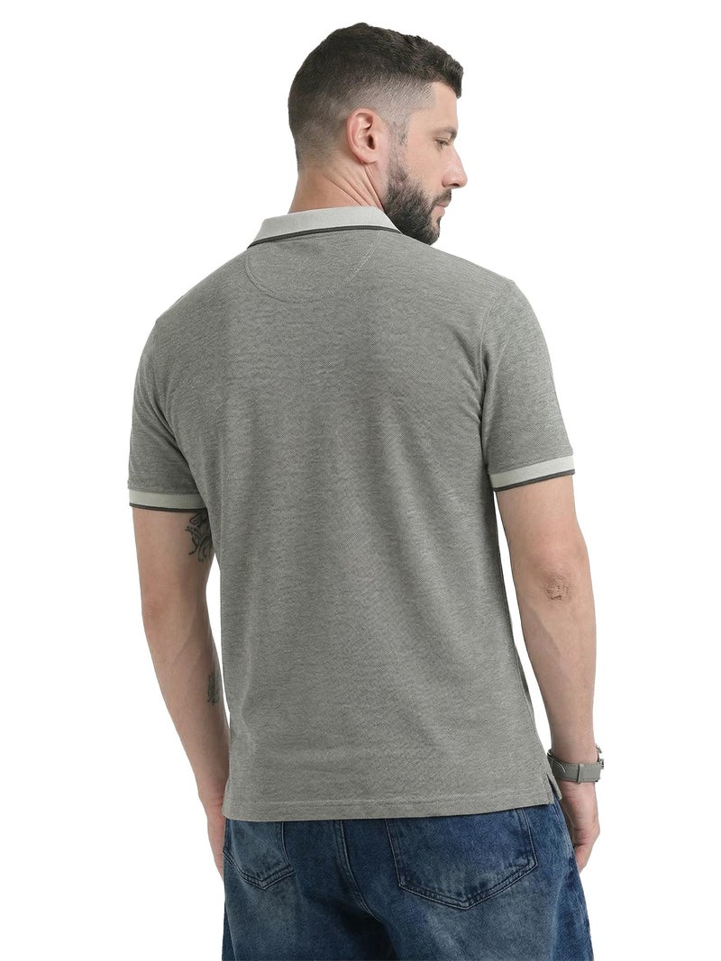 fanideaz Branded Mens Cotton Textured Half Sleeve Polo T-Shirt|| Branded Tshirt for Men || Tshirt for Men_Greymelange_9GM_XL - Image 5