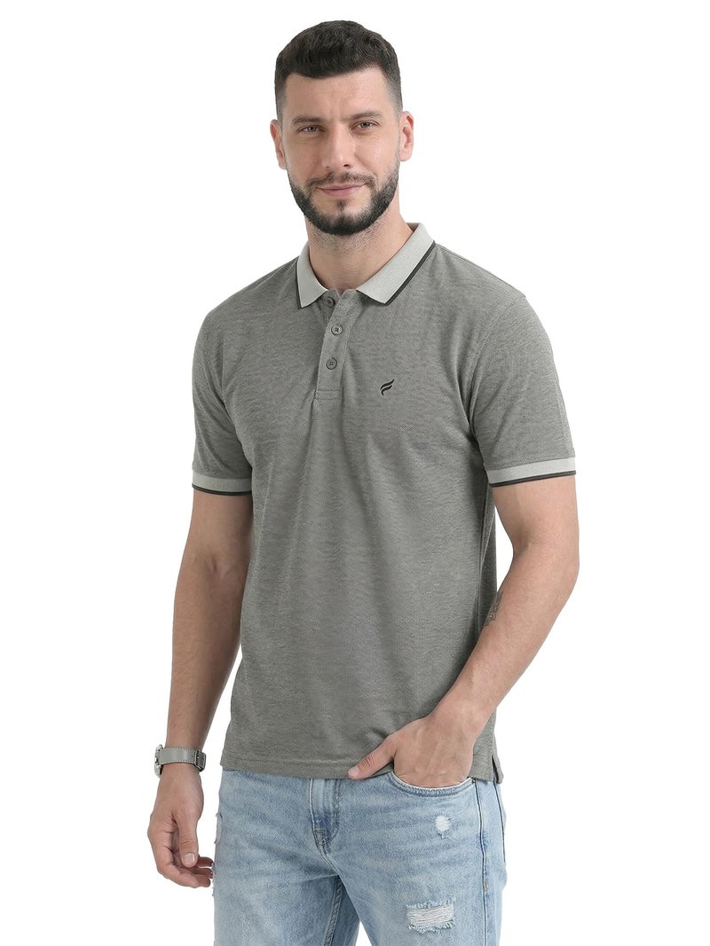 fanideaz Branded Mens Cotton Textured Half Sleeve Polo T-Shirt|| Branded Tshirt for Men || Tshirt for Men_Greymelange_9GM_XL - Image 1