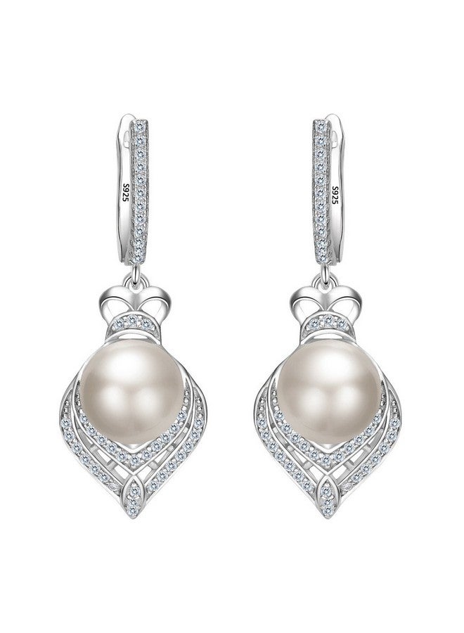 EVER FAITH Women'S 925 Sterling Silver Cz Aaa 9Mm Freshwater Cultured Pearl Elegant Floral Earrings Clear - Image 1